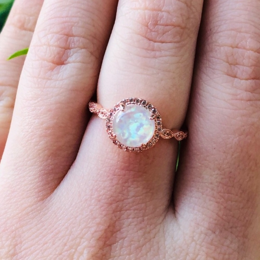 Round Fire Opal Rose Gold Ring - Picture 4 of 8